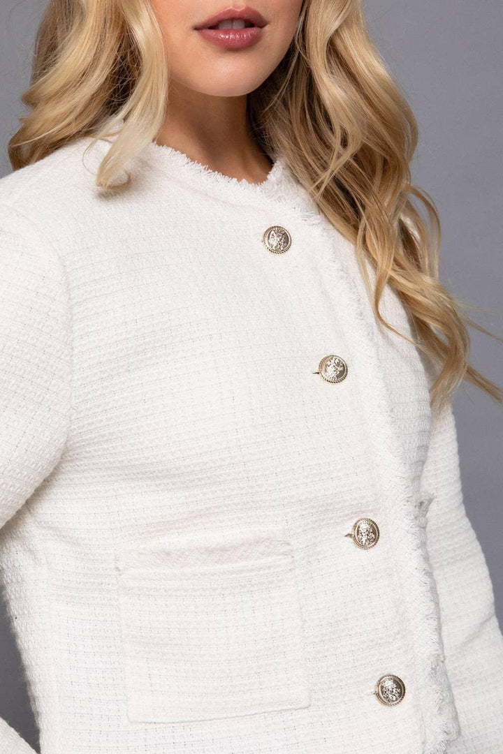 Outerwear - Long Sleeve Crew Neck Button Down Tweed Jacket - - Cultured Cloths Apparel