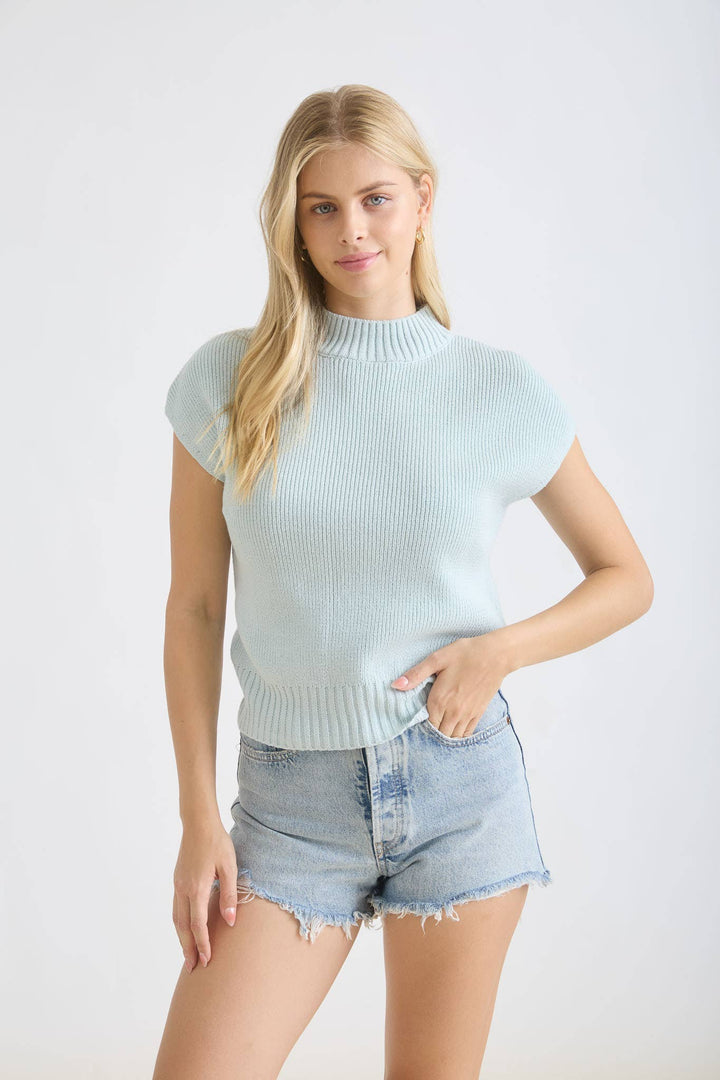 Women's Short Sleeve - MOCK NECK EXTENDED SHOULDER KNIT PULLOVER SWEATER - - Cultured Cloths Apparel