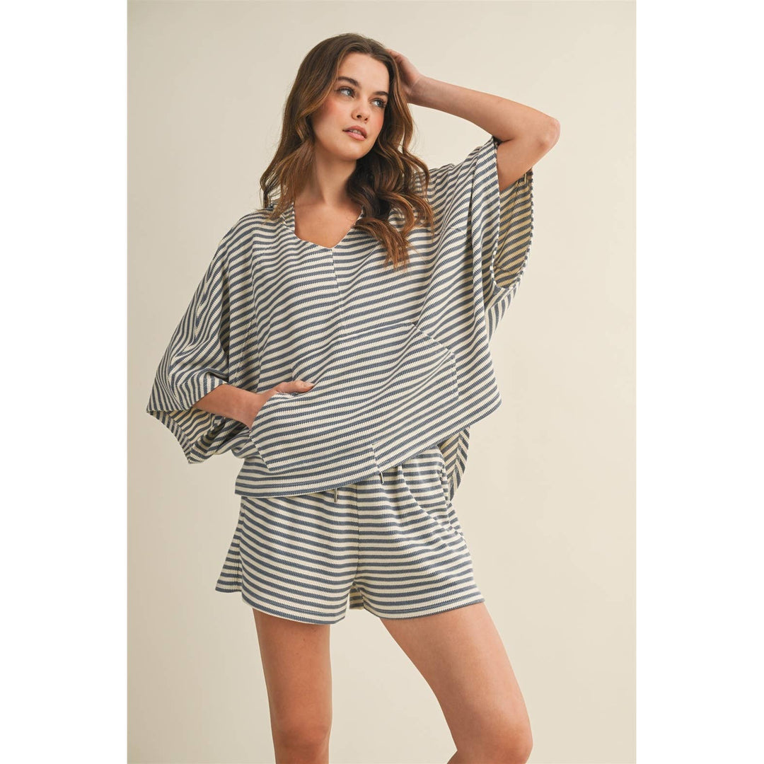 Athleisure - Striped Horizon Soft Hoodie Shorts Set - - Cultured Cloths Apparel