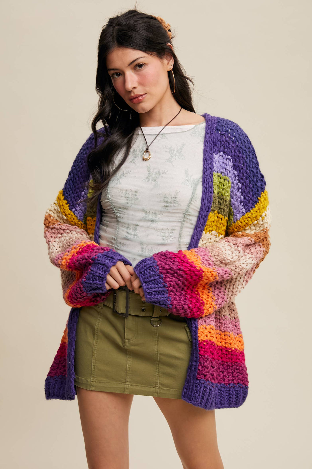 Women's Sweaters - Rainbow Hand-Crochet Open Cardigan - - Cultured Cloths Apparel
