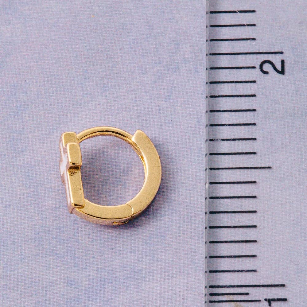 Accessories, Earrings - Gold Dipped Enamel Cross Huggie Hoop Earrings - - Cultured Cloths Apparel