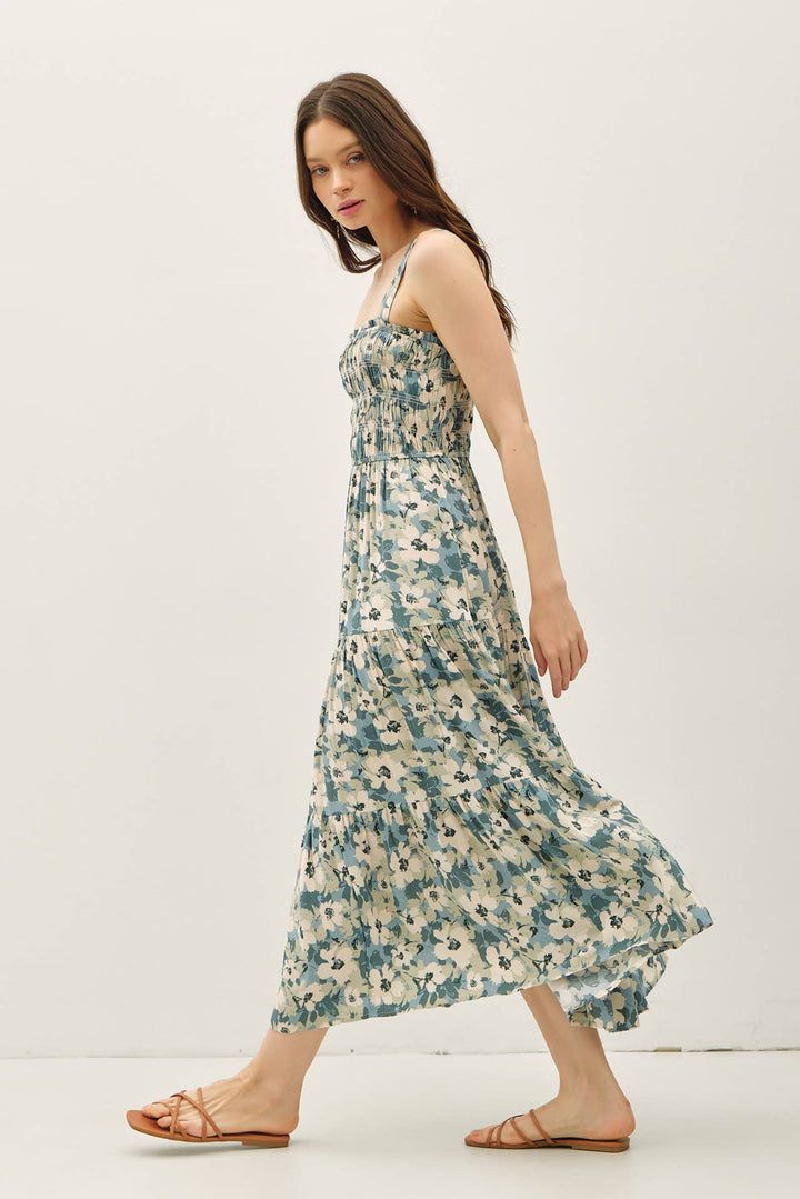 FLORAL PRINTED TIERED TANK MAXI DRESS