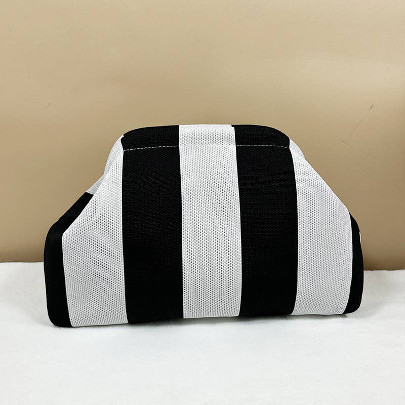 Compact Urban Chic Stripe Design Clutch Bag Makeup Pouch