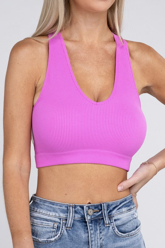 Athleisure - Ribbed Cropped Racerback Tank Top - BRIGHT MAUVE - Cultured Cloths Apparel