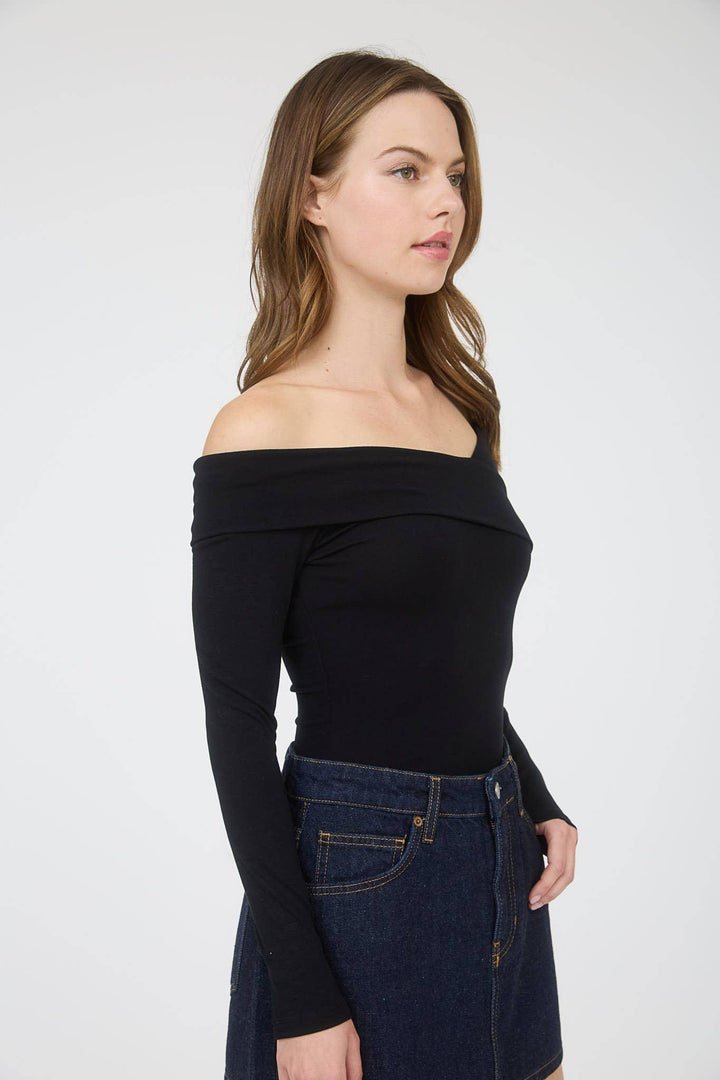 Women's Long Sleeve - OFF SHOULDER WRAP DETAIL LONG SLEEVE KNIT TOP - - Cultured Cloths Apparel