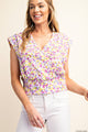 Women's Short Sleeve - Surplice V-Neck Back Smocked Floral Top -  - Cultured Cloths Apparel
