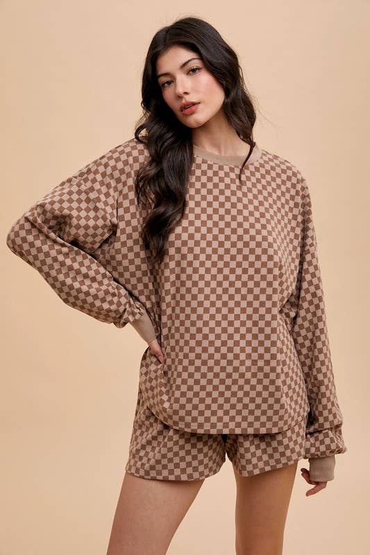 Checkerboard Soft Brushed Knit Pullover Set