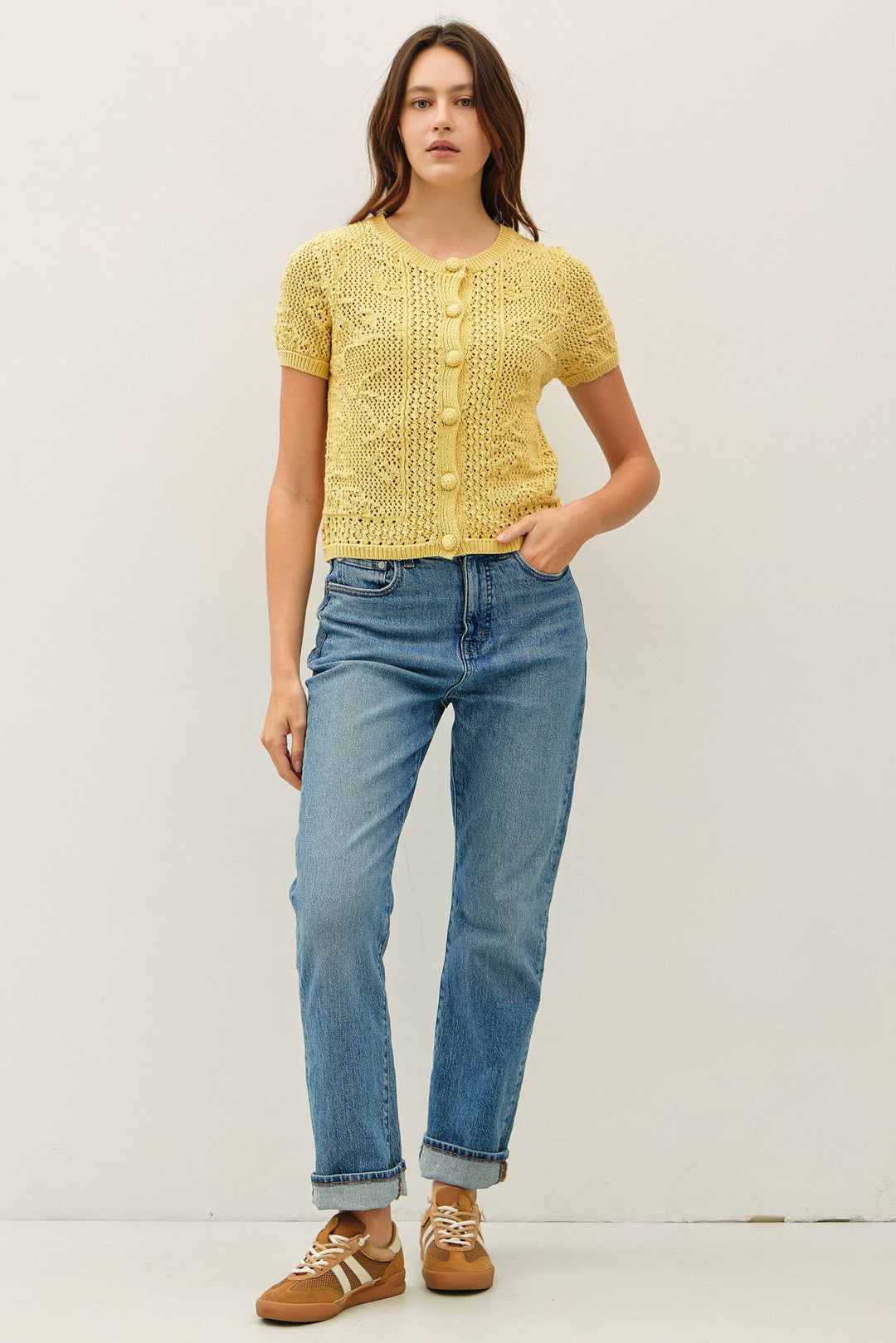 Women's Short Sleeve - PATTERNED CROCHET SHORT SLEEVE CROP CARDIGAN - - Cultured Cloths Apparel