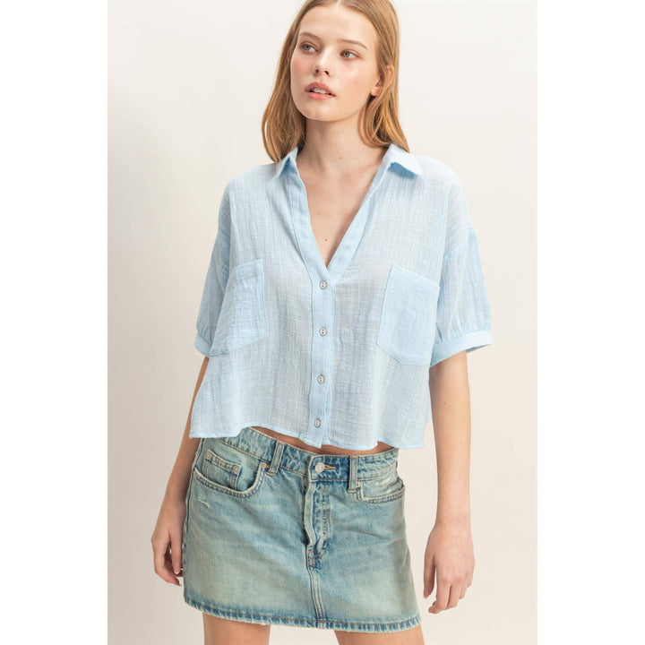 Women's Short Sleeve - Textured Button-Up Shirt - - Cultured Cloths Apparel