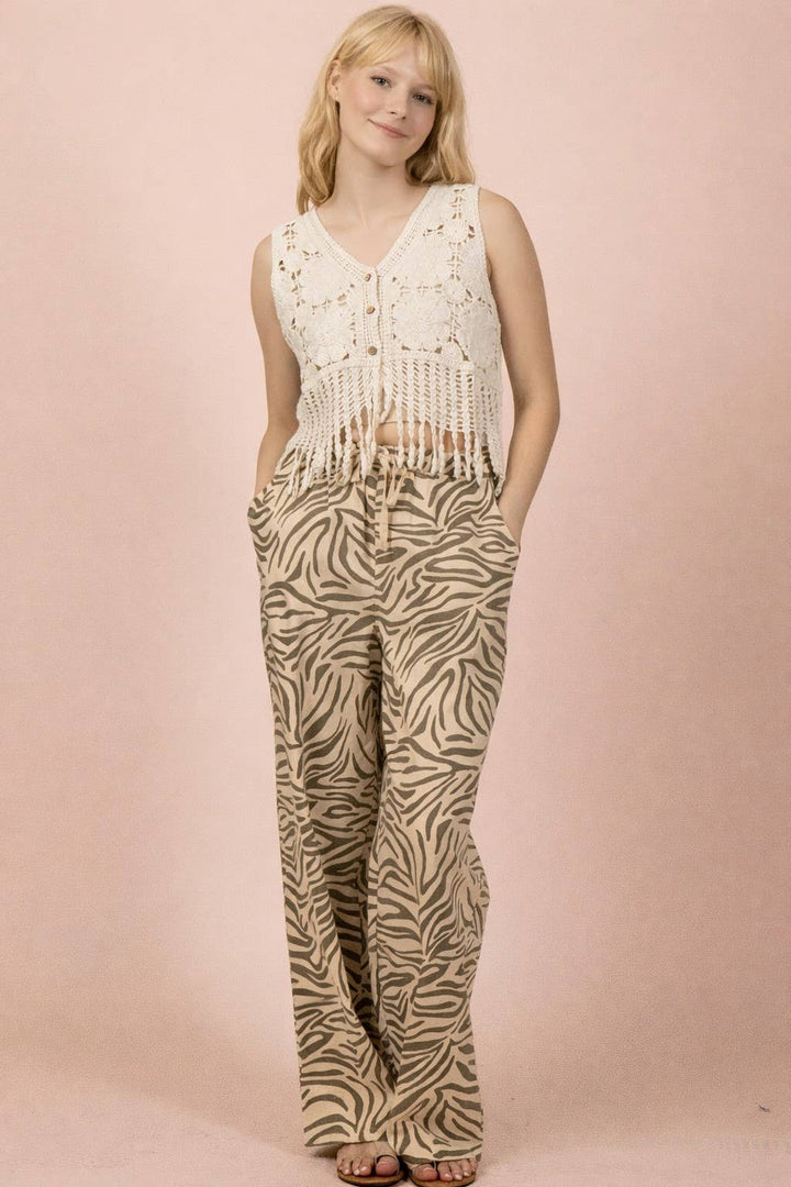 Pants - Leopard Linen Wide Leg Pants - - Cultured Cloths Apparel
