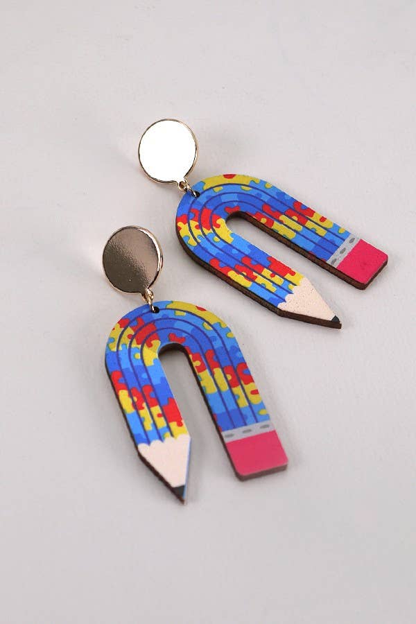 Accessories, Earrings - U SHAPE PENCIL WOOD DROP EARRING | 31E24039 - - Cultured Cloths Apparel