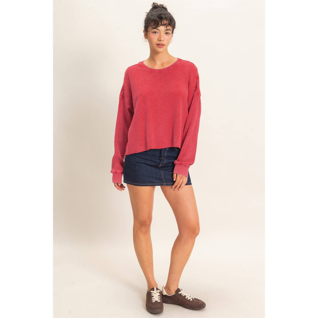 Mineral Wash Waffle Open Back Top