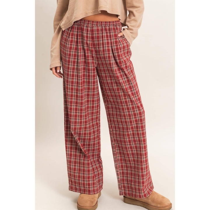 Elastic Waist Plaid Pants
