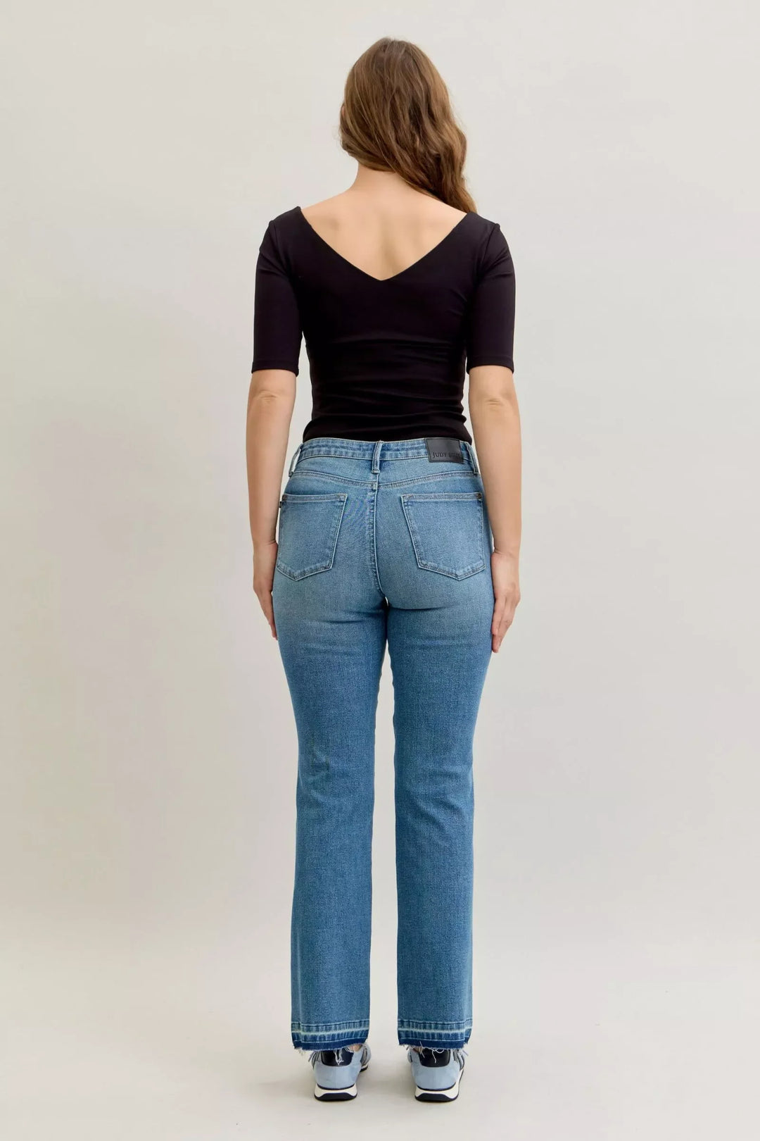 Denim - Judy Blue Full Size Mid Rise Slim Bootcut Tummy Control Release Hem Jeans Plus Size - - Cultured Cloths Apparel