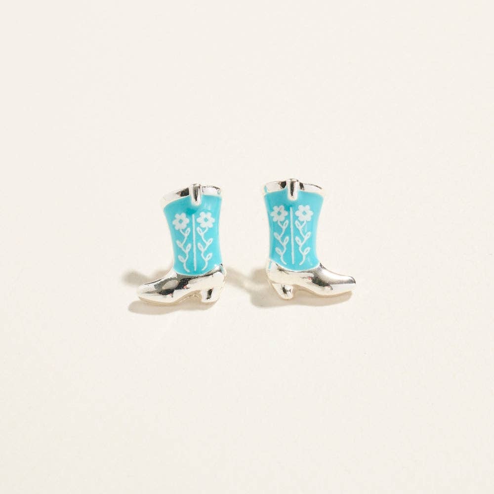 Western Enamel Cowgirl Boot Pattern Post Earrings