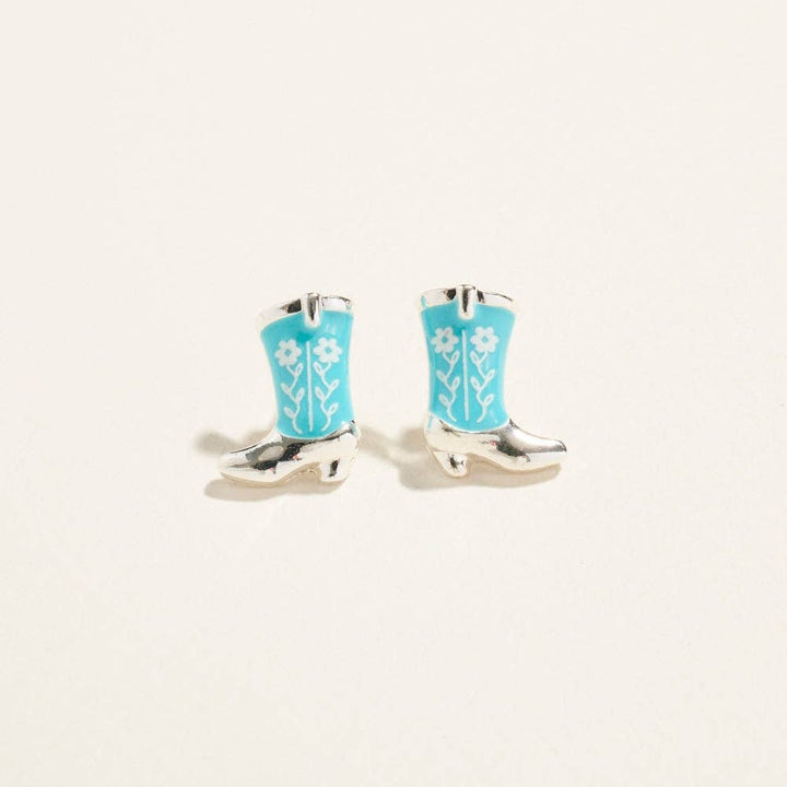 Western Enamel Cowgirl Boot Pattern Post Earrings