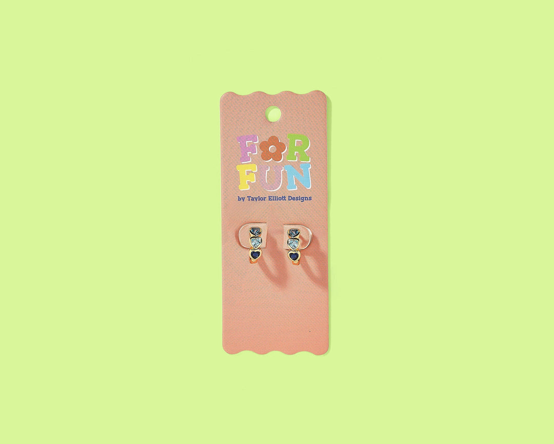 - FOR FUN - Huggie Earrings - Assorted Blue Hearts - Lettie - - Cultured Cloths Apparel