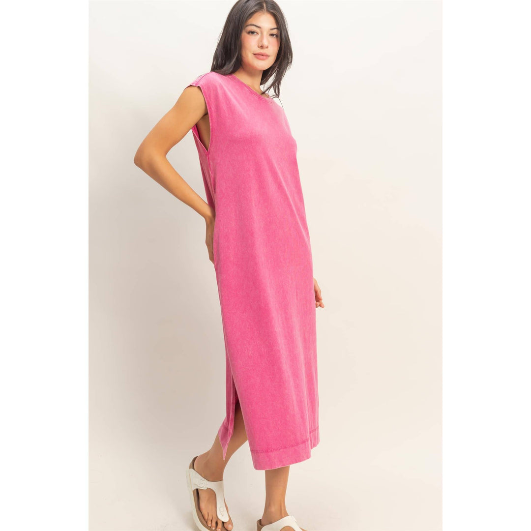 Chocolate Mineral Wash Cap Sleeve Midi Dress