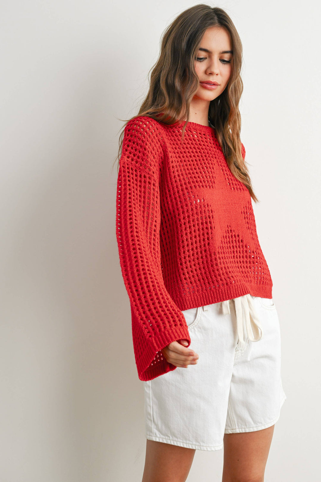 Women's Sweaters - Star Crew Neck Crochet Sweater - - Cultured Cloths Apparel