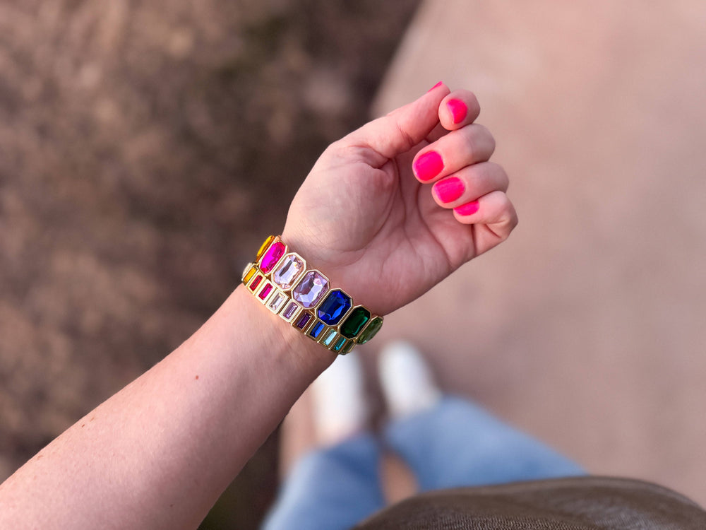 Accessories, Bracelets - Enamel Stretch Bracelet - Octagon Rainbow Stones - Simone - - Cultured Cloths Apparel