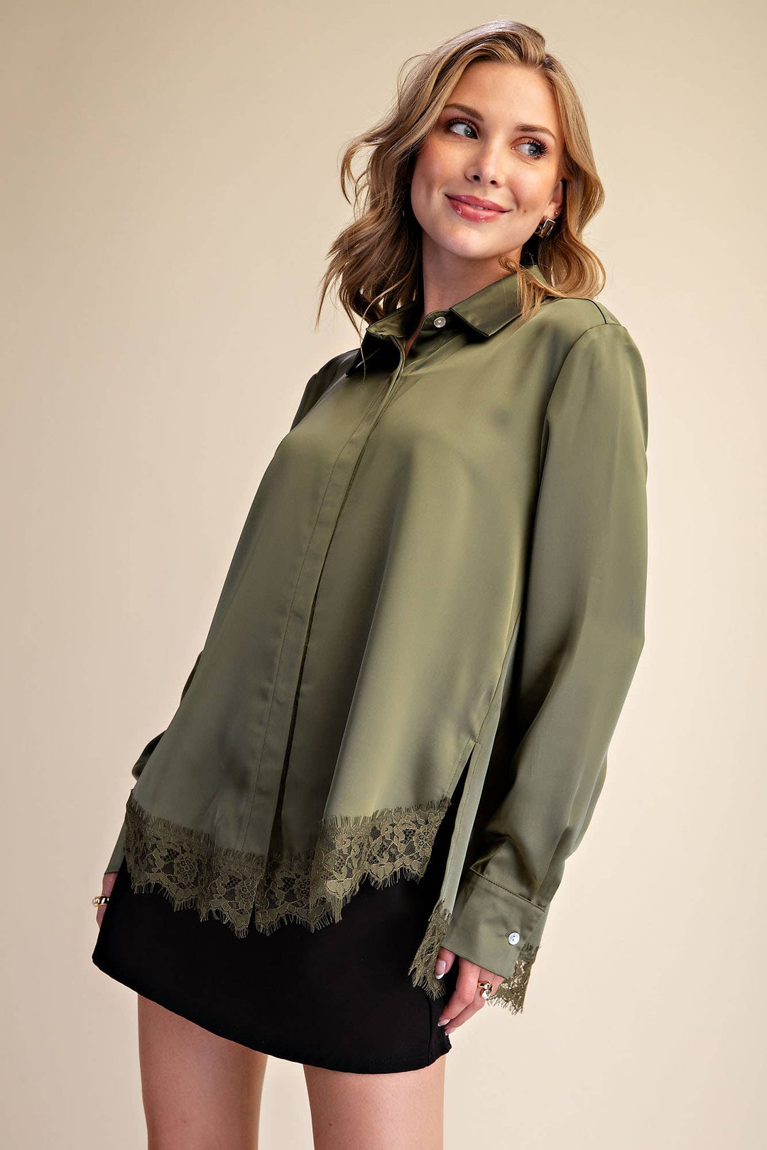 Lace Satin Effect Shirt