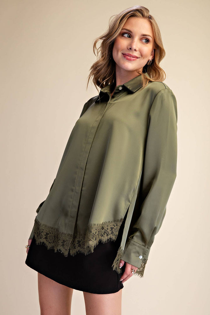 Lace Satin Effect Shirt