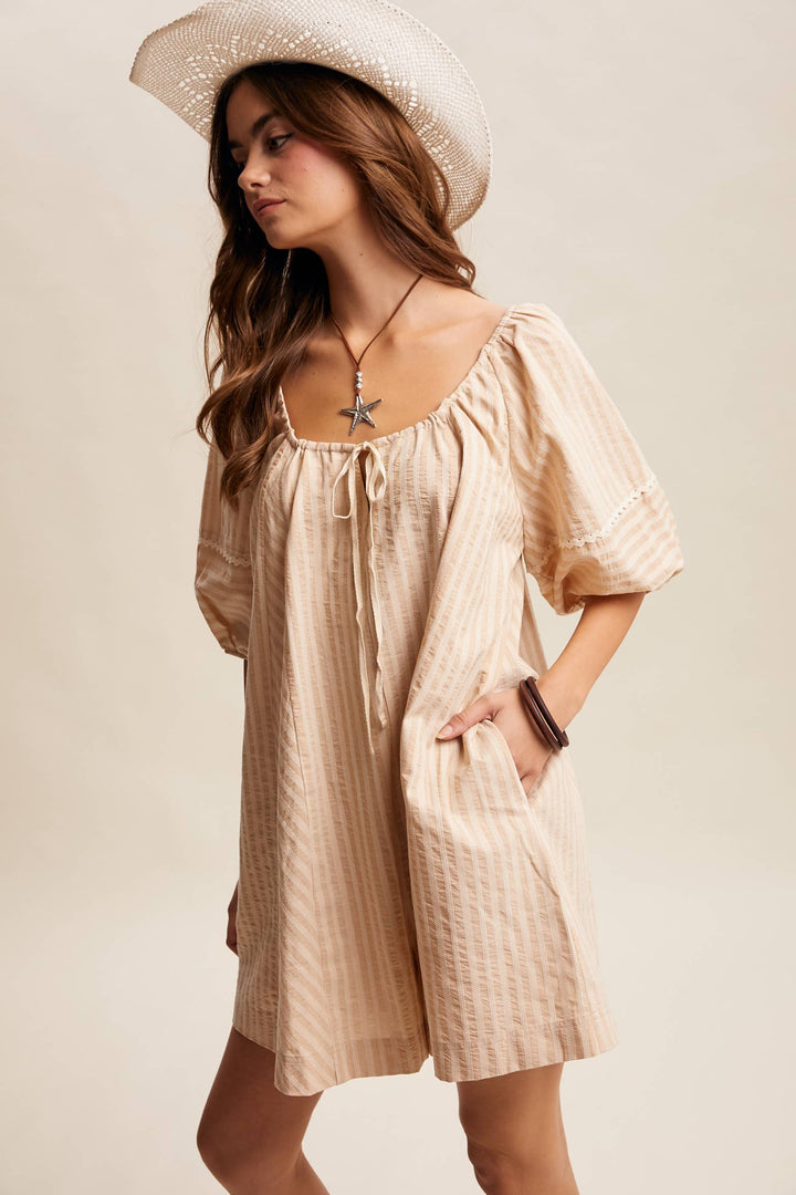 Romper - Striped Puff Sleeve Romper - - Cultured Cloths Apparel