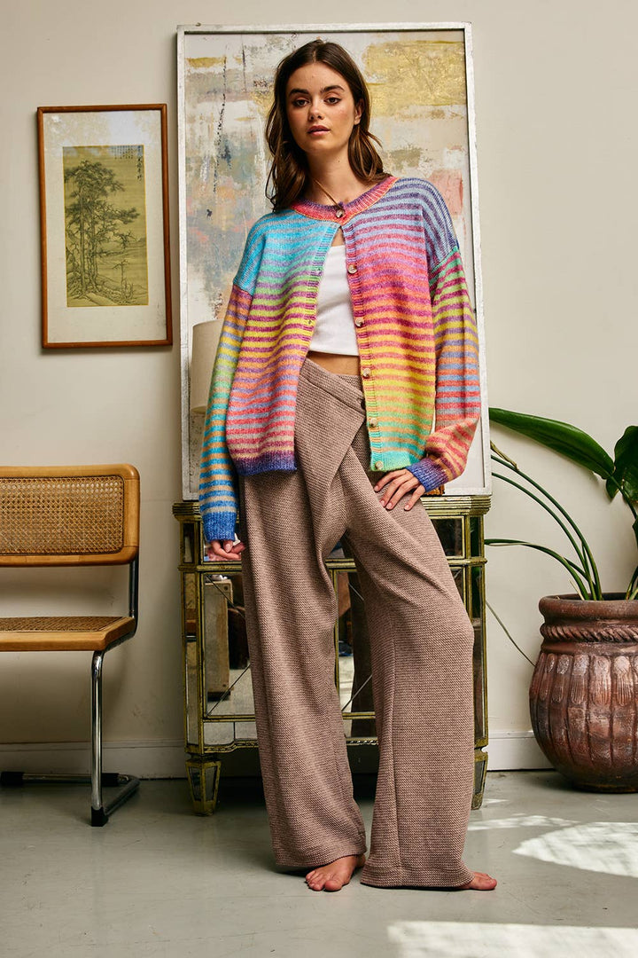 Cardigans - Space-Dye Striped Button-Down Cardigan - - Cultured Cloths Apparel