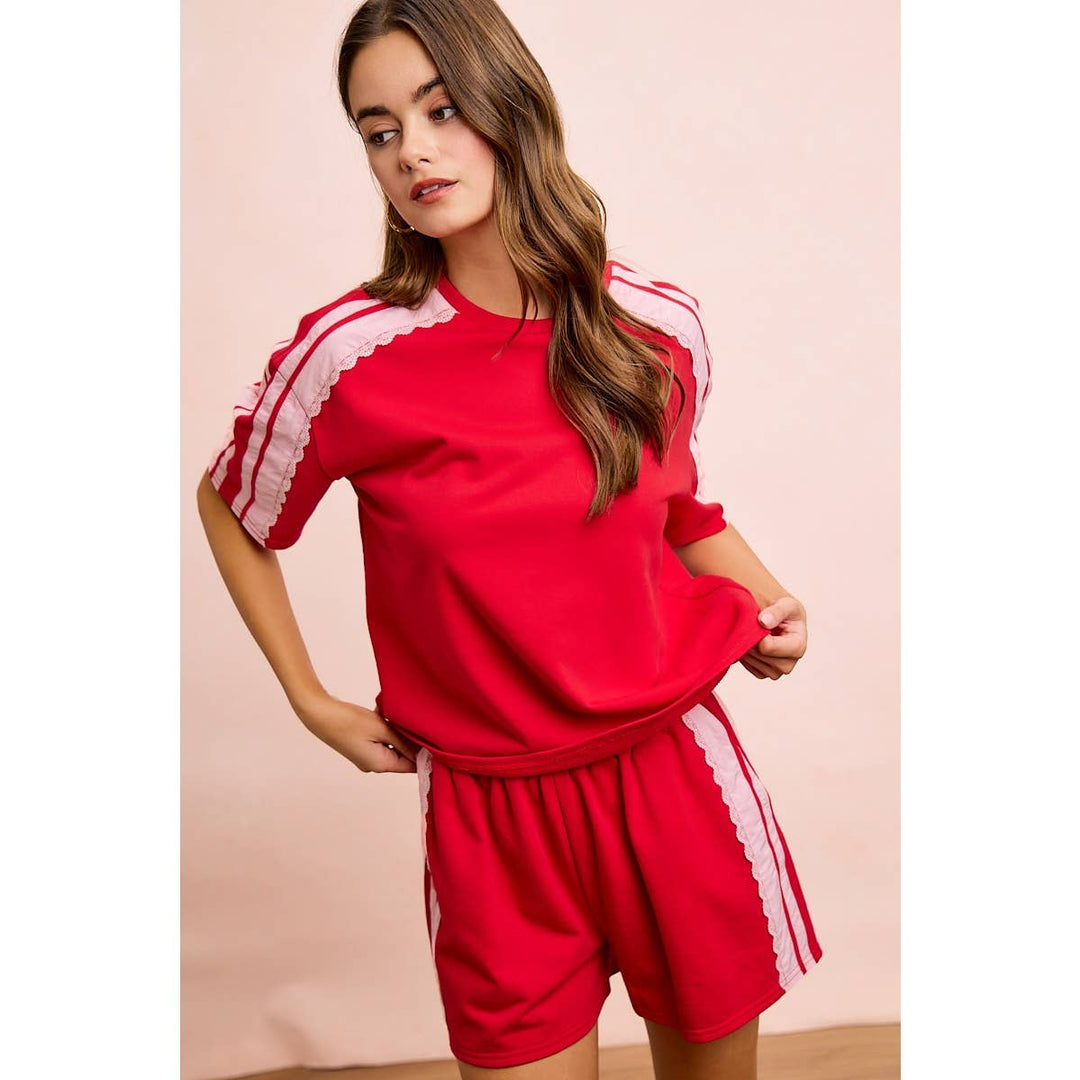 FRENCH TERRY SIDE LACE DRAWSTRING SHORTS