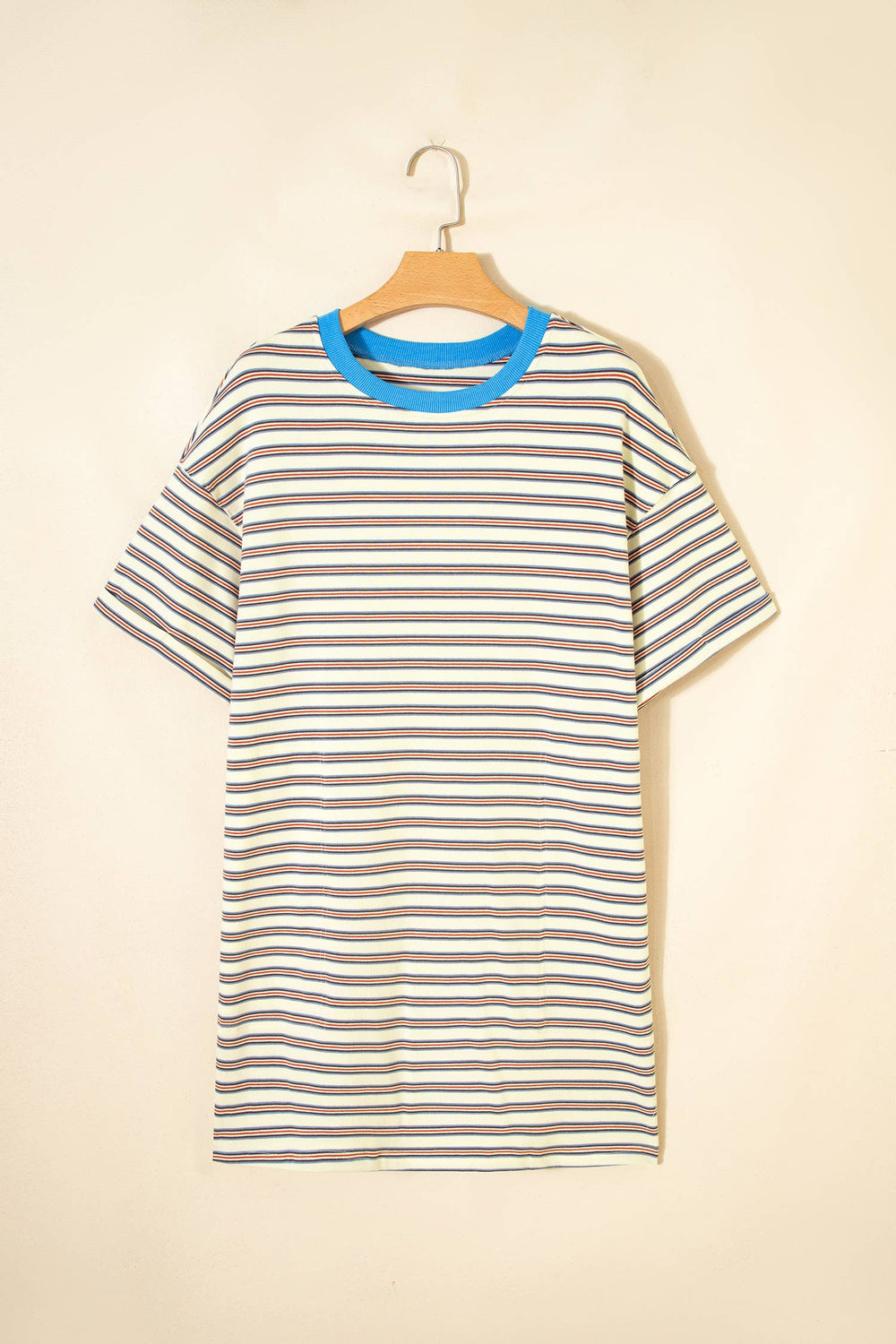 Dresses - Stripe Cuffed Short Sleeve Mini T-Shirt Dress - - Cultured Cloths Apparel