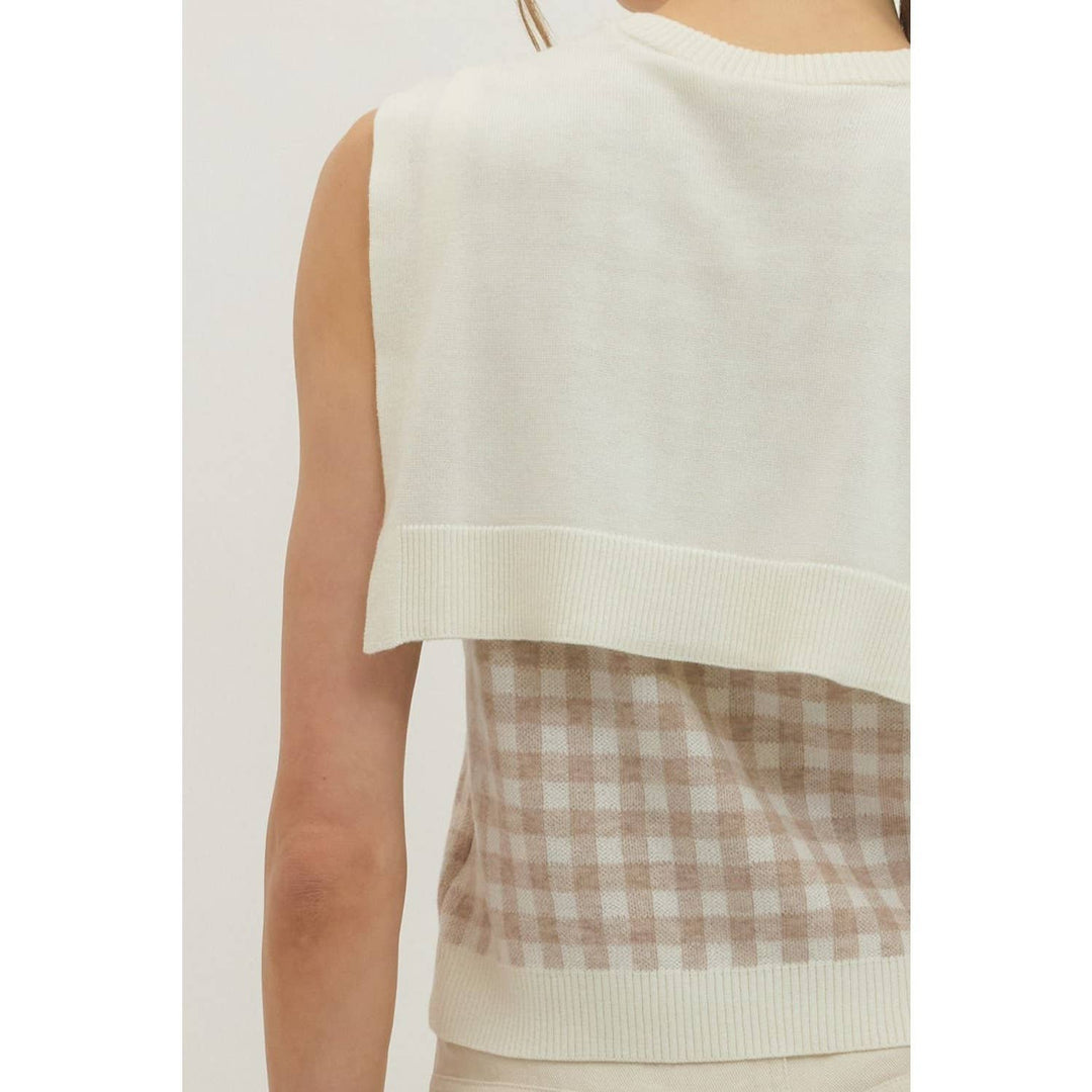 Women's Sleeveless - Gingham sleeveless sweater knit top - - Cultured Cloths Apparel