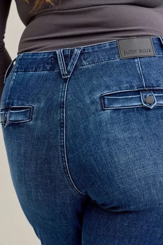 Denim - Judy Blue Full Size Mid Rise Bootcut Jeans with Welt Pockets Plus Size - - Cultured Cloths Apparel