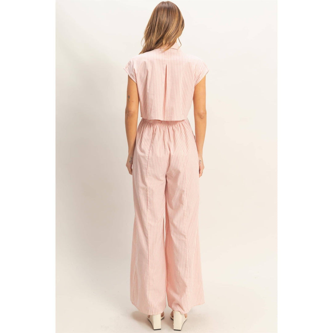 Striped Button Down Jumpsuit