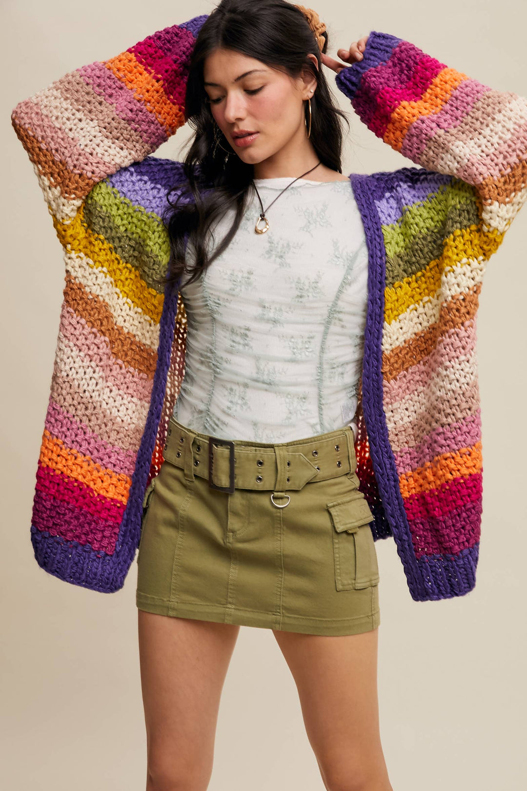Women's Sweaters - Rainbow Hand-Crochet Open Cardigan - - Cultured Cloths Apparel