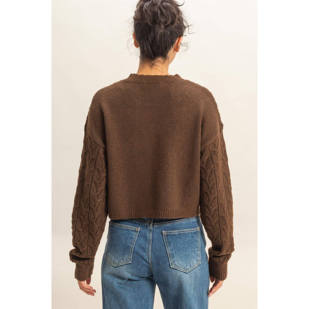 Women's Sweaters - Cropped Cable Knit Sweater - - Cultured Cloths Apparel