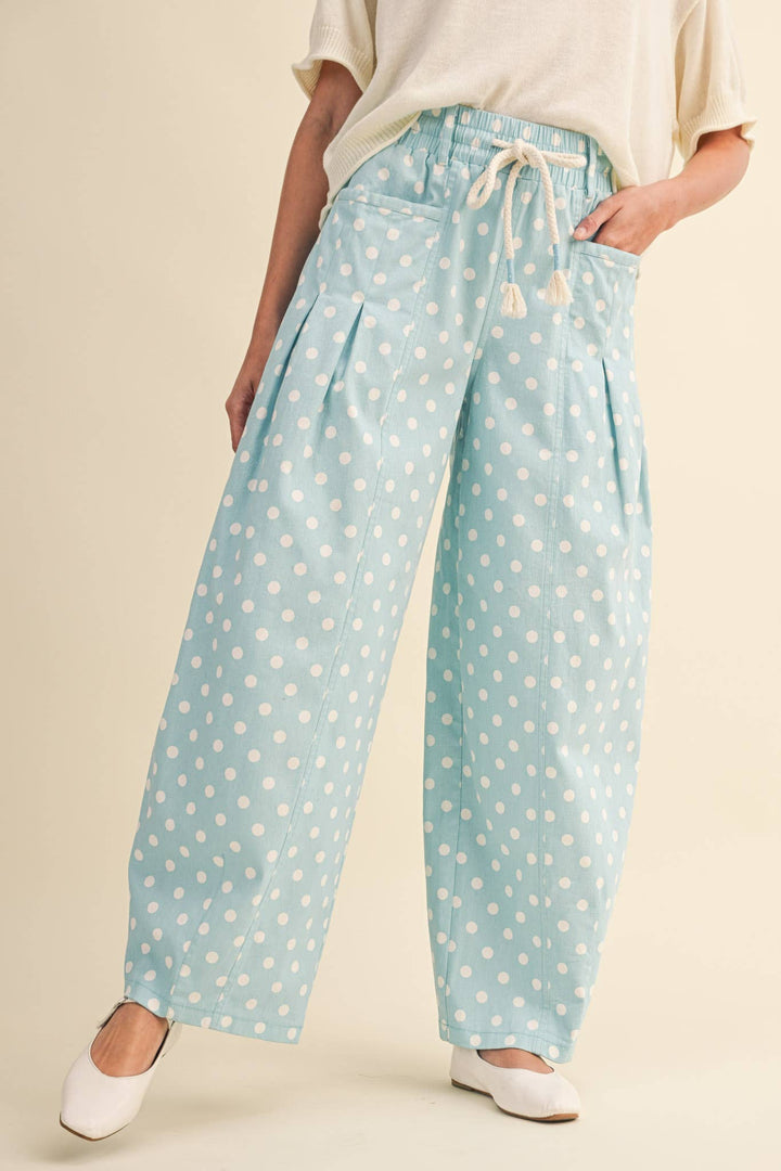 POLKA DOT PLEATED BARREL PANTS