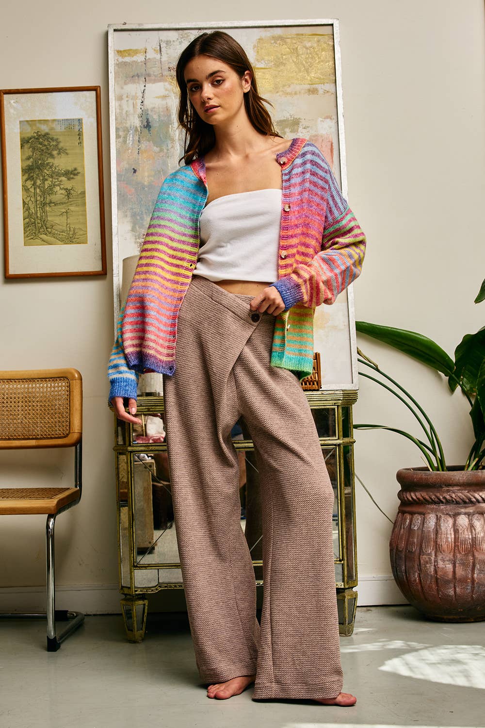 Cardigans - Space-Dye Striped Button-Down Cardigan - - Cultured Cloths Apparel