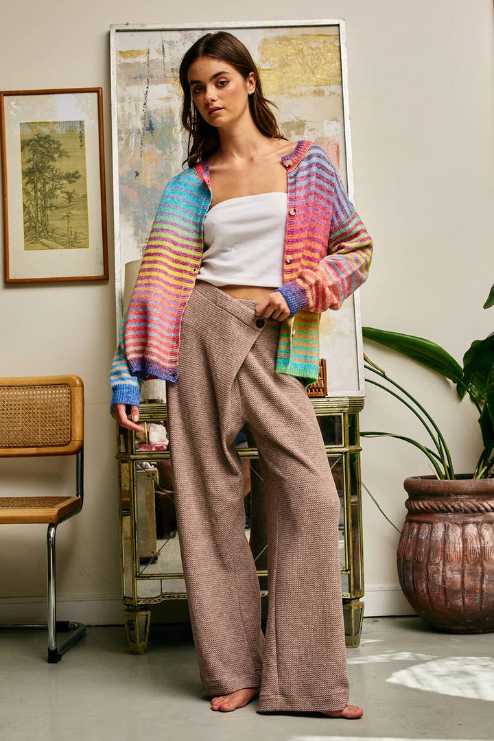 Cardigans - Space-Dye Striped Button-Down Cardigan - - Cultured Cloths Apparel