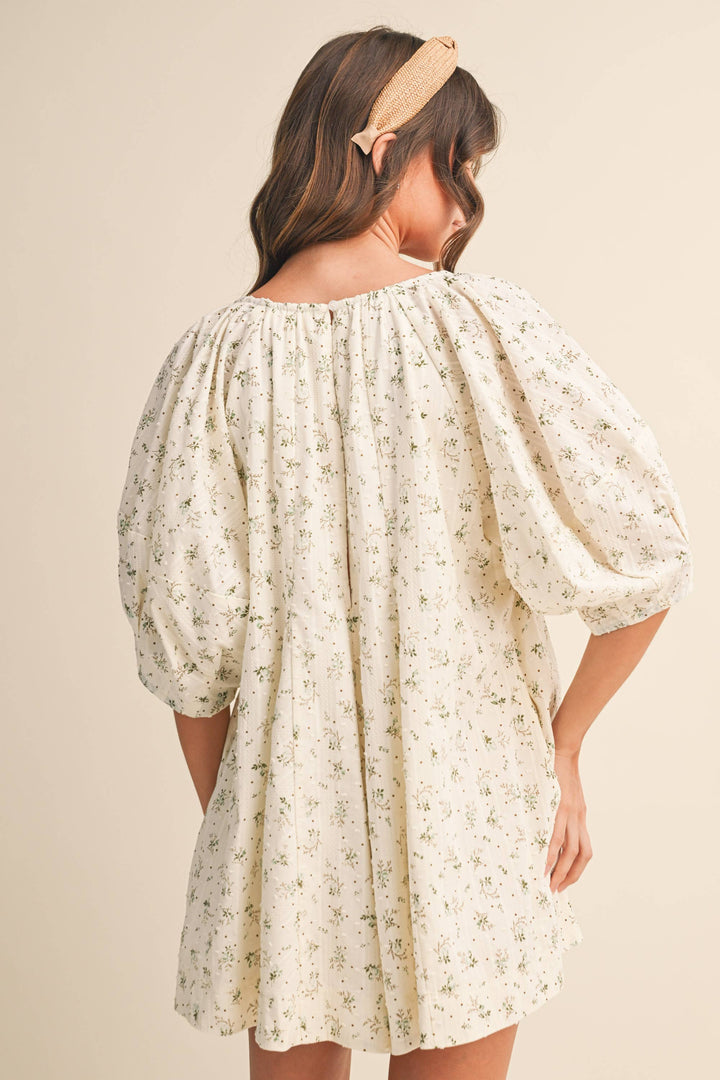 Women's Rompers - FLORAL SWISS DOT OVERSIZED PUFF SLEEVE ROMPER - - Cultured Cloths Apparel