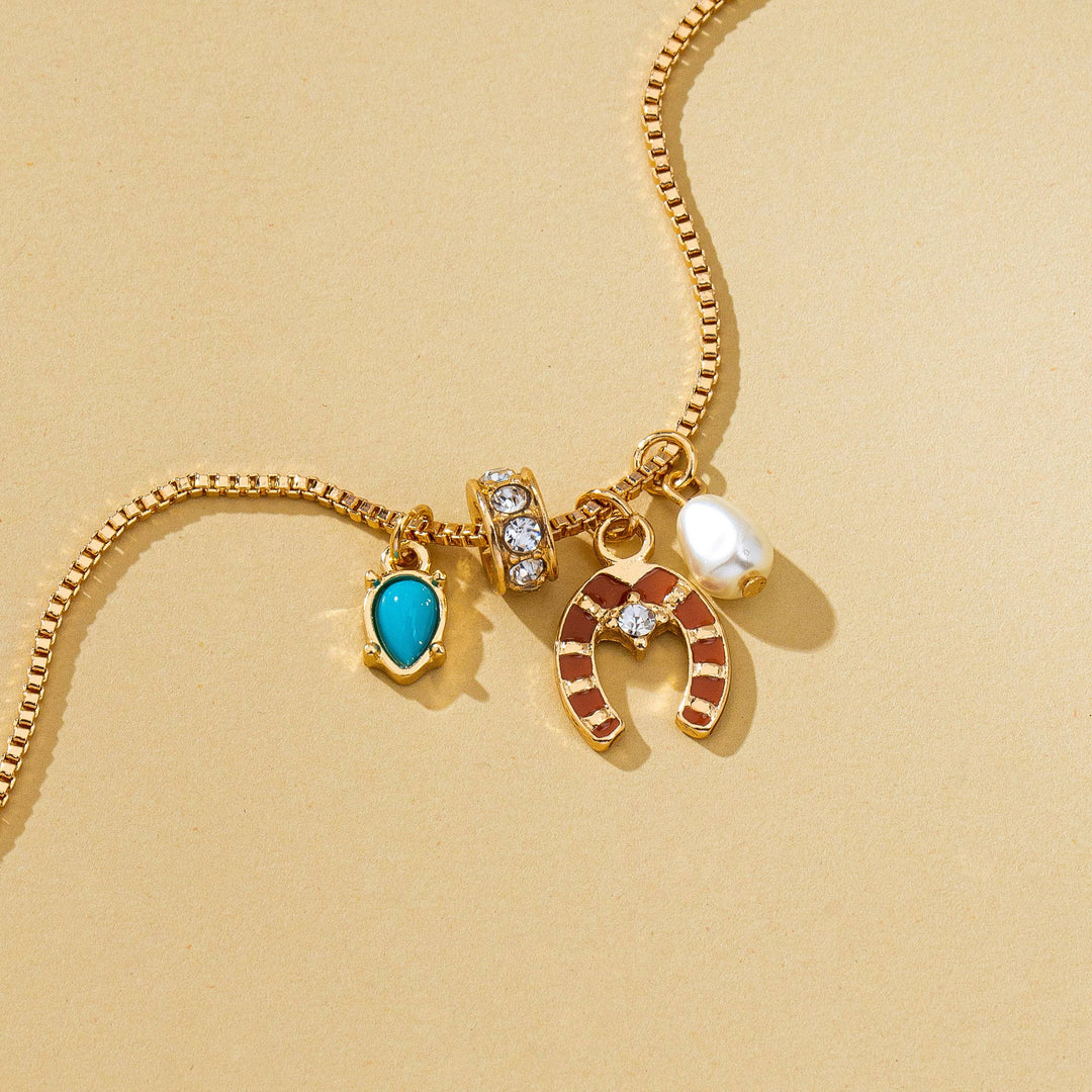 Accessories, Necklaces - Southwest Horseshoe & Turquoise Charm Necklace | 80N93130 - - Cultured Cloths Apparel