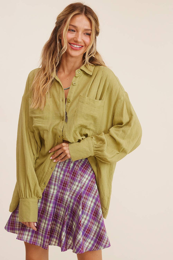 Women's Long Sleeve - Gauze Button-Down Shirt - M - Cultured Cloths Apparel