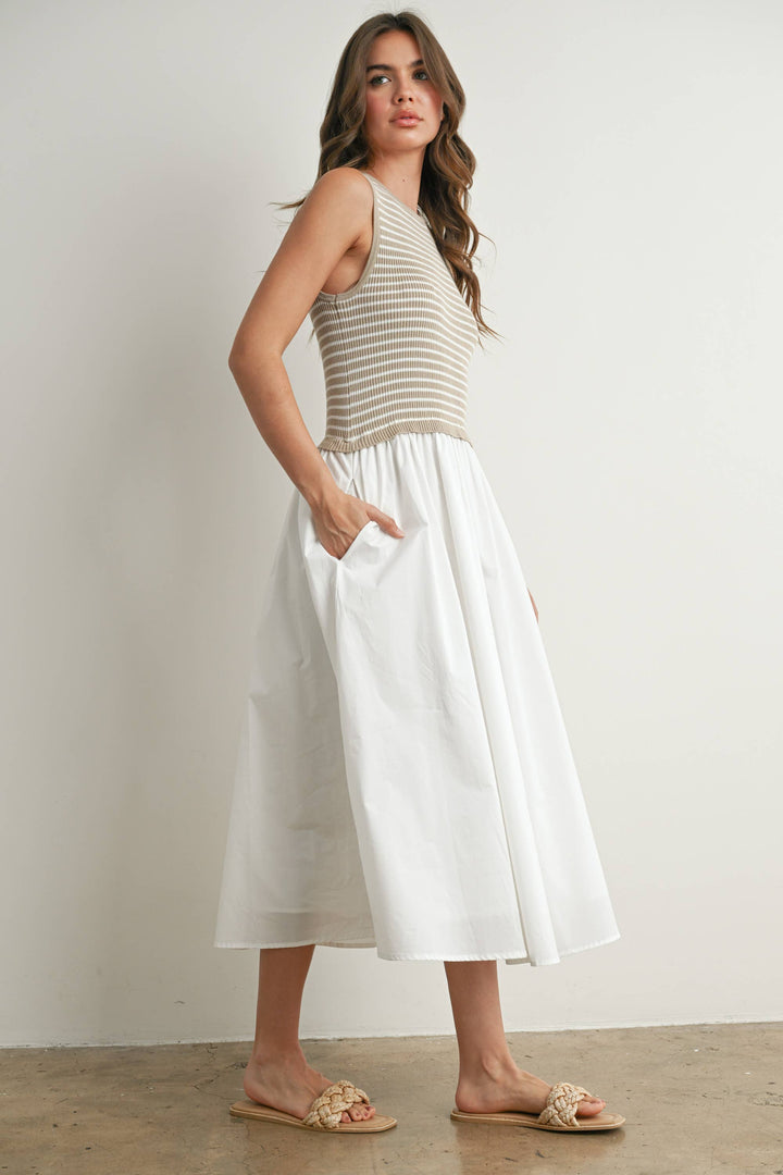 Dresses - Striped Sleeveless Maxi Dress with PocketS - - Cultured Cloths Apparel