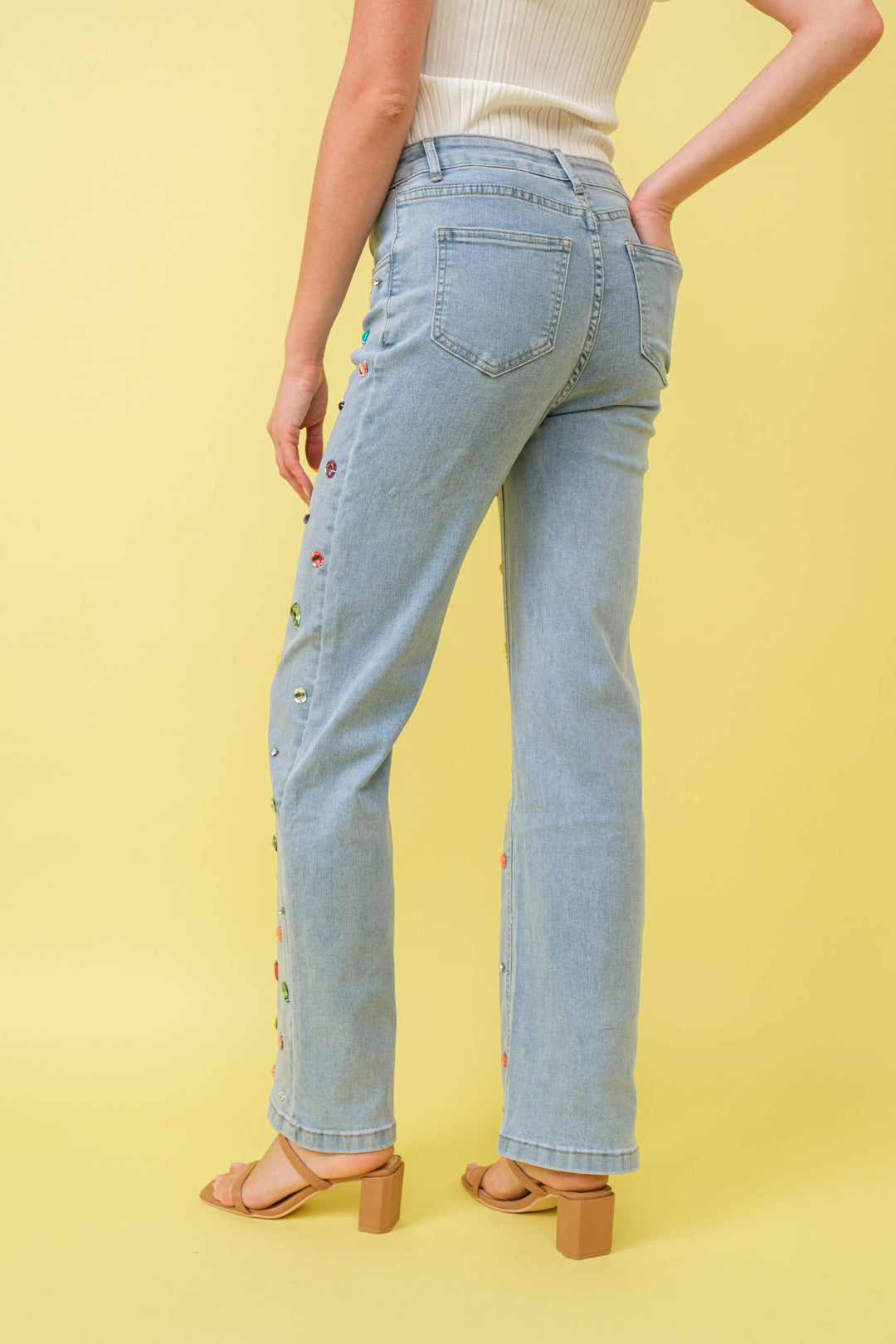 Denim - 23989P Mid Rise Rainbow Jewel Embellished Denim Jeans - - Cultured Cloths Apparel