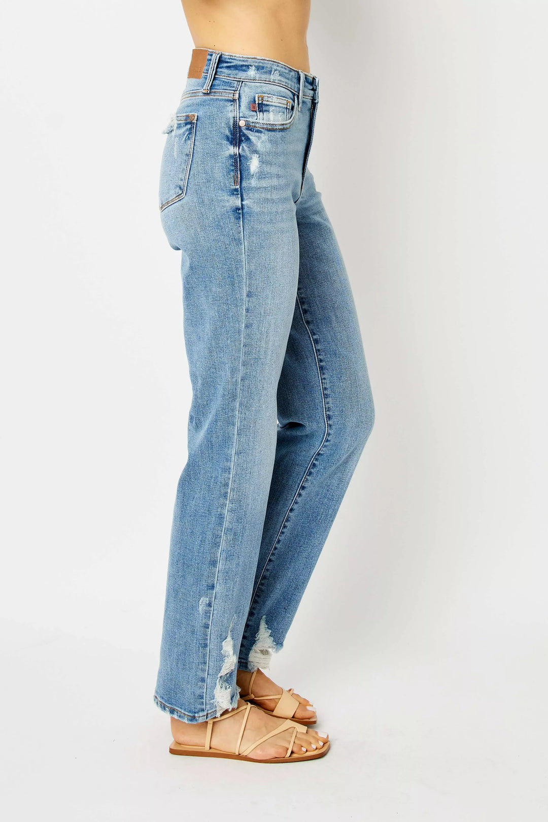 Denim - Judy Blue Full Size High Waist Straight Jeans with Heavy Destroy - - Cultured Cloths Apparel