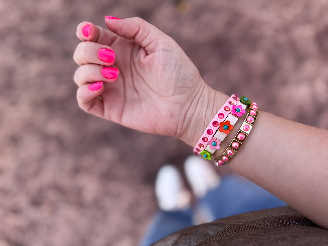 Accessories, Bracelets - Enamel Stretch Bracelet - Flowers - Poppy - Assorted Colors - - Cultured Cloths Apparel