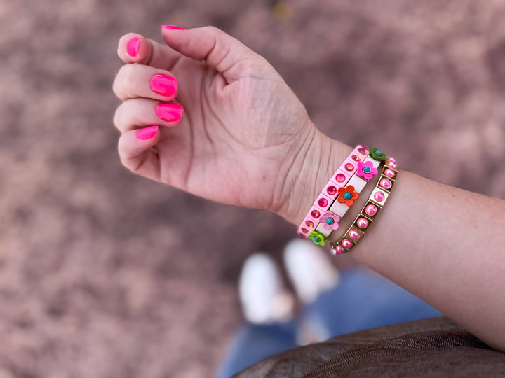 Accessories, Bracelets - Enamel Stretch Bracelet - Flowers - Poppy - Assorted Colors - - Cultured Cloths Apparel