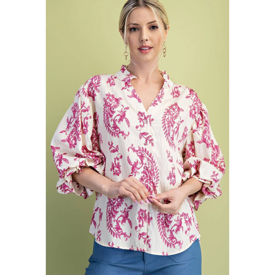 Women's 3/4 Sleeve - Balloon Sleeves Blouse - - Cultured Cloths Apparel
