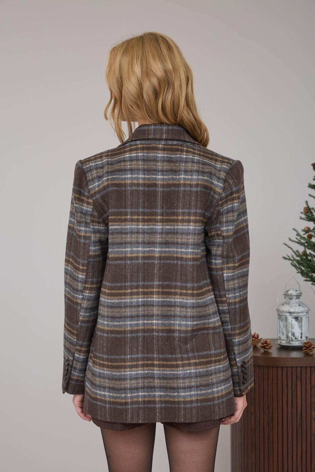 Outerwear - PLAID NOTCH COLLAR BUTTON FRONT LONG LINE COAT - - Cultured Cloths Apparel