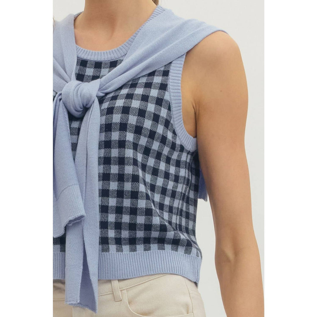 Women's Sleeveless - Gingham sleeveless sweater knit top - - Cultured Cloths Apparel