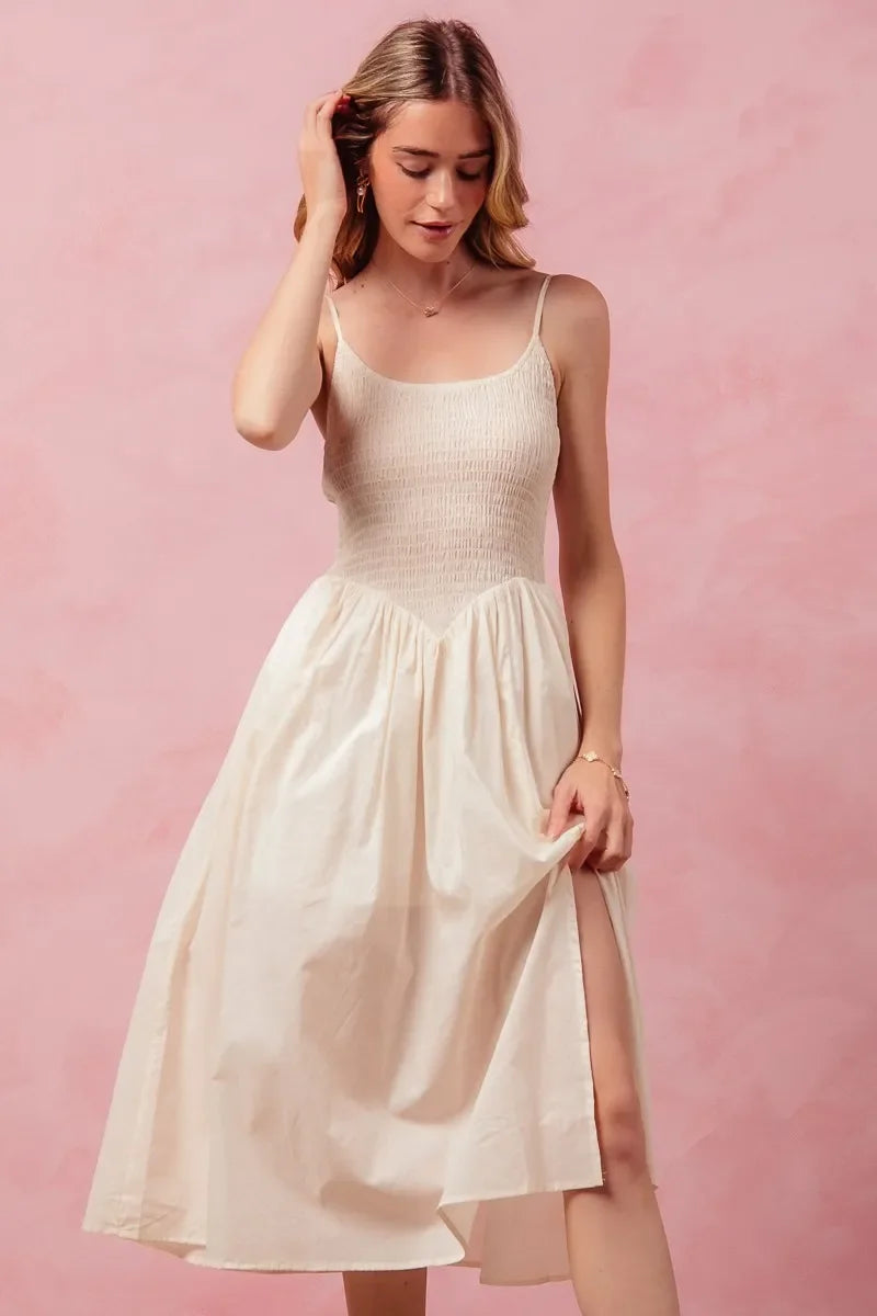 Women's Dresses - SO ME Smocked Sleeveless Casual Everyday Dress With Slit - - Cultured Cloths Apparel